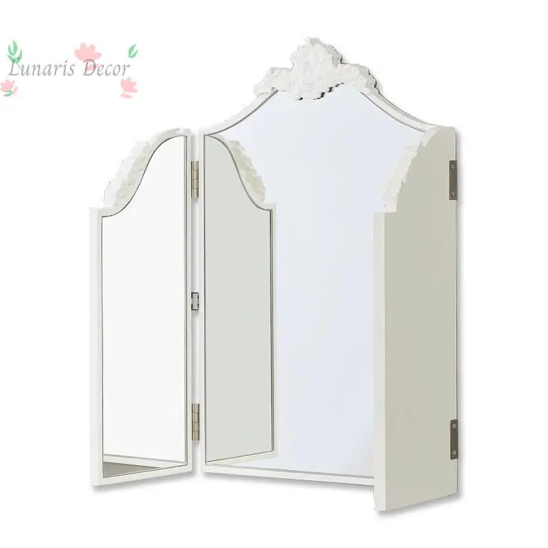 French Style Trifold Mirror Unique Irregular Shaped Desktop Triple Folding Makeup Mirror For Bedroom Dresser Table Cosmetic