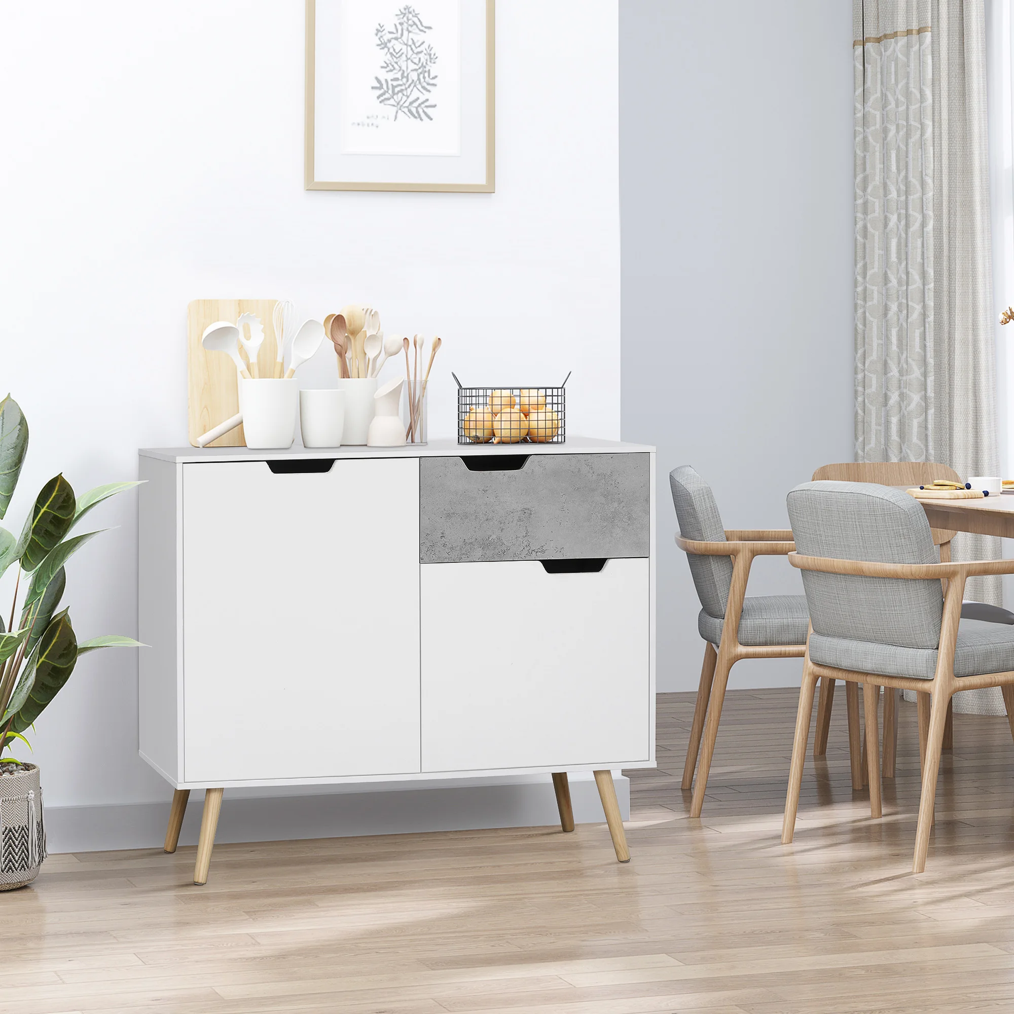 HOMCOM Aparador de Cocina con 2 Puertas y 1 Cajón para Oficina 98x39x81,5 cm