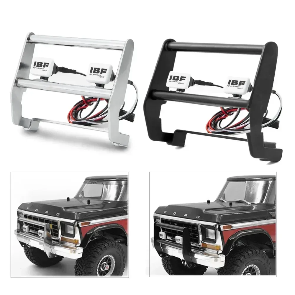 Paraurti anteriore anticollisione in metallo in acciaio inossidabile con luce a LED per auto cingolata TRX-4 Bronco 1:10 RC