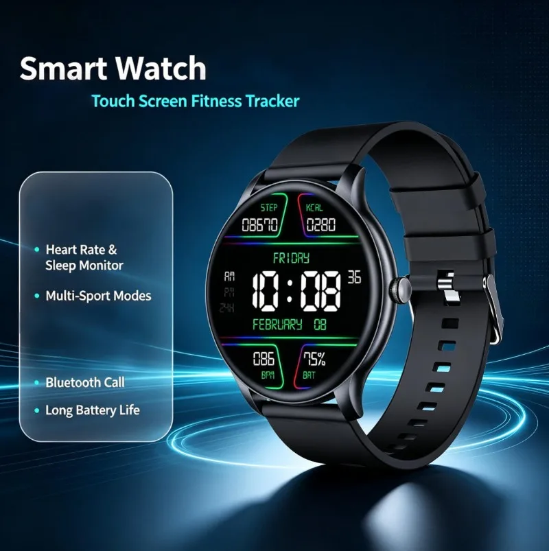 Full Touch Smart Watch Wireless Charging Bluetooth Call Heart Rate Monitor Fitness Sports Wristwatch Unisex For Men Women