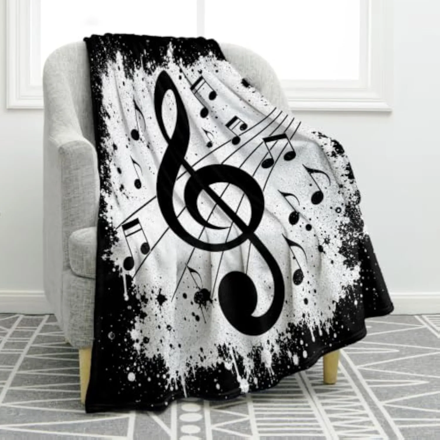 Music Gifts Blanket Music Note Blanket Soft Warm Lightweight Blanket for Sofa Bed Halloween Home Decor