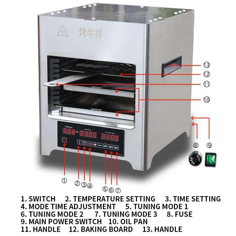 Tablete elétrico para churrasco 2kw, máquina de churrasco pequena doméstica de aço inoxidável 220v grelha de porco e corvino picado