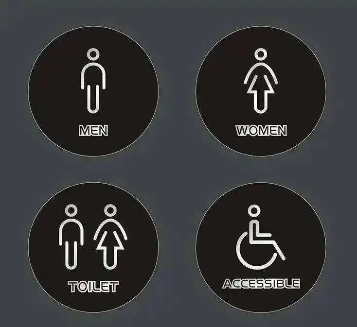 Toilettentürschild, Plattenhalter, Badezimmer-Wandschilder, kreative Persönlichkeit, öffentliche Toilette, Männer und Frauen, runde Beschilderung, individuell bedruckt – Detail 5