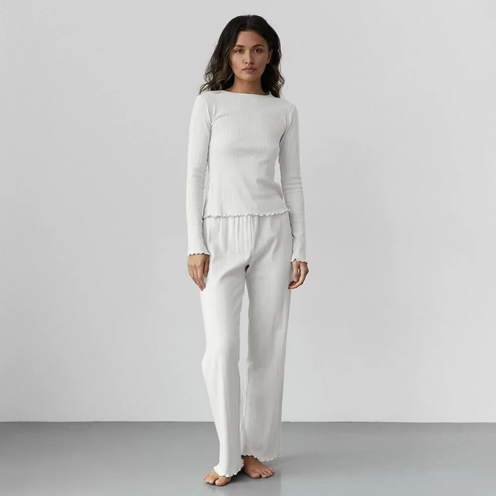 Pajamas Love Jacquard Two-Piece Set Cross Border Long Sleeved European and American Autumn Knitted Hollow Sleepwear 2026 New