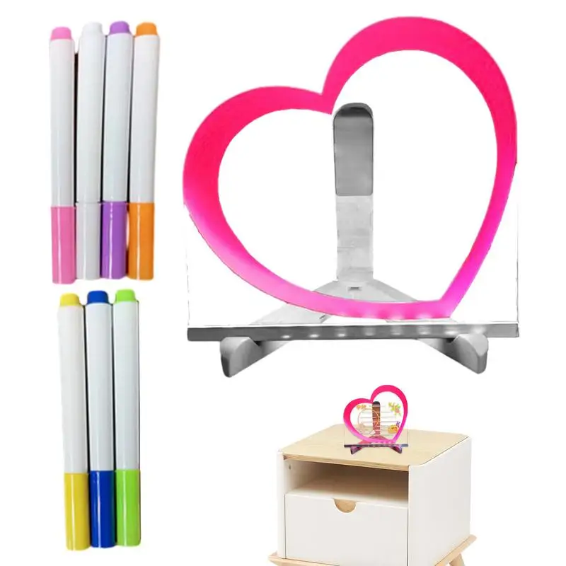 

Acrylic Planning Board Heart Design Note Board With 7 Color Marker Erasable LED Light Durable Desktop Whiteboard For Note