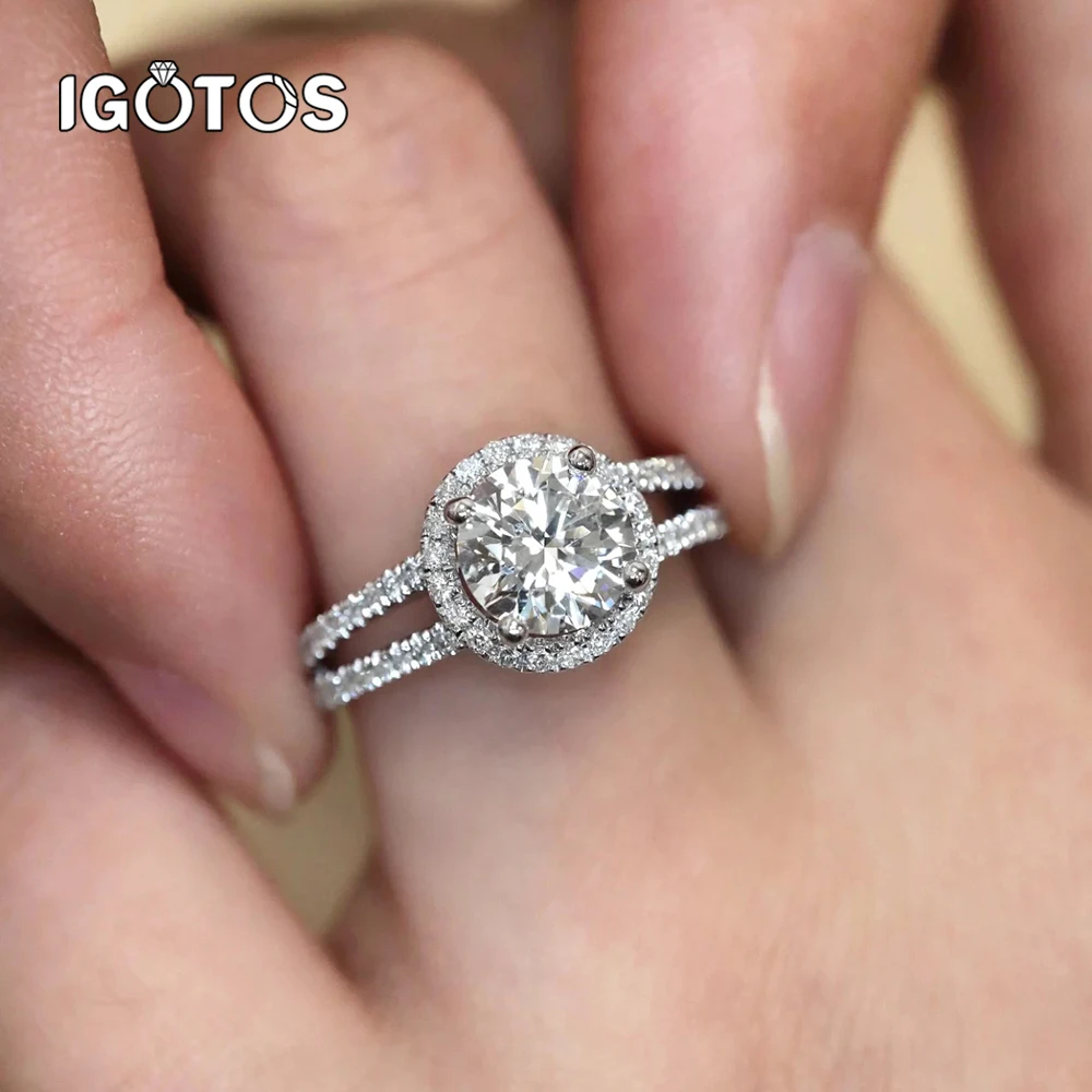 

IGOTOS 3CT Moissanite Ring Certified D VVS Double Row Round Diamond Ring Women 925 Sterling Silver Wedding Bands Luxury Jewelry