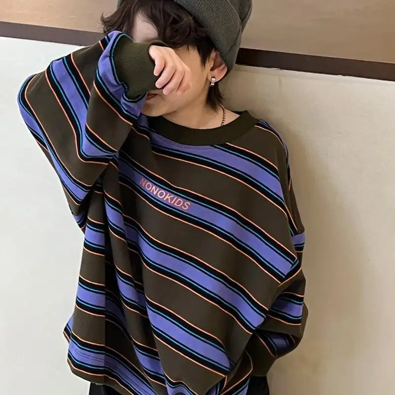 2025 New Boys' Long Sleeved T-shirt Spring and Autumn Edition Children's Korean Loose Casual Striped Top
