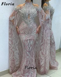 Vestidos De Fiesta personalizados con mangas De capa, Vestidos De Noche De Dubái con cuentas completas De cristales para ocasiones especiales, vestido De graduación, 2024