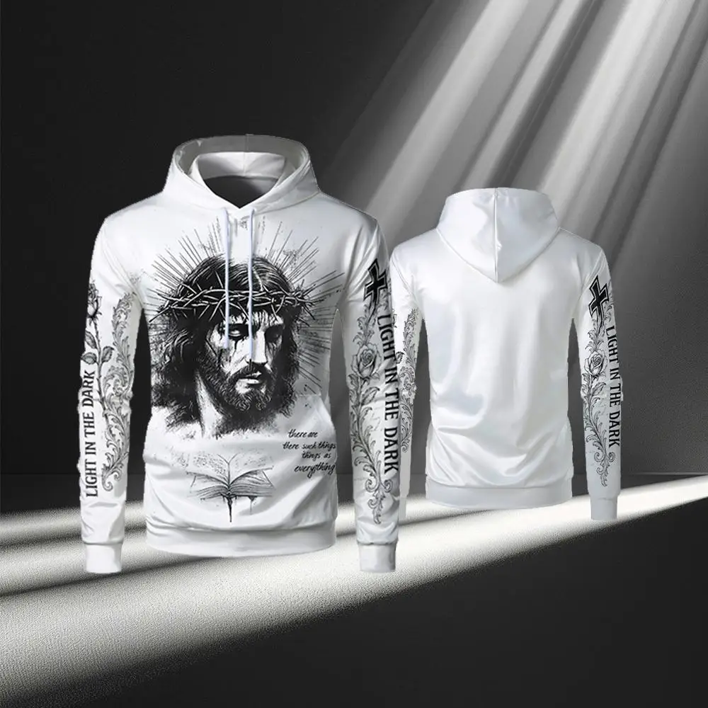 

2025 New Religious Jesus Printed Hoodie Autumn And Winter Street Hip-Hop Trend Casual Pullover Men's Gothic Fashion Sweater