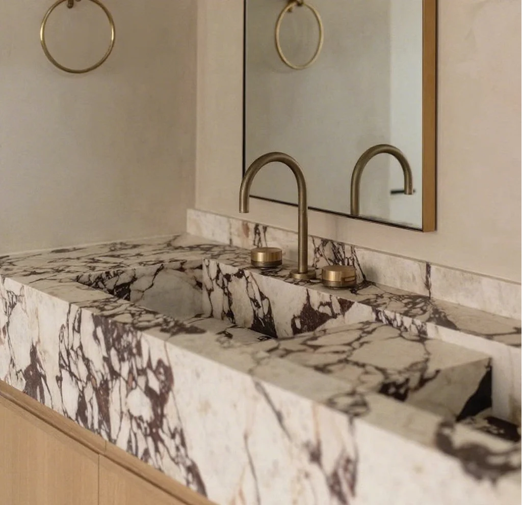 Washbasin Marble Wall Mount Sink Custom Calacatta Viola for Bathroom Natural Calacatta Marble Bathroom Vanity Marble Sink