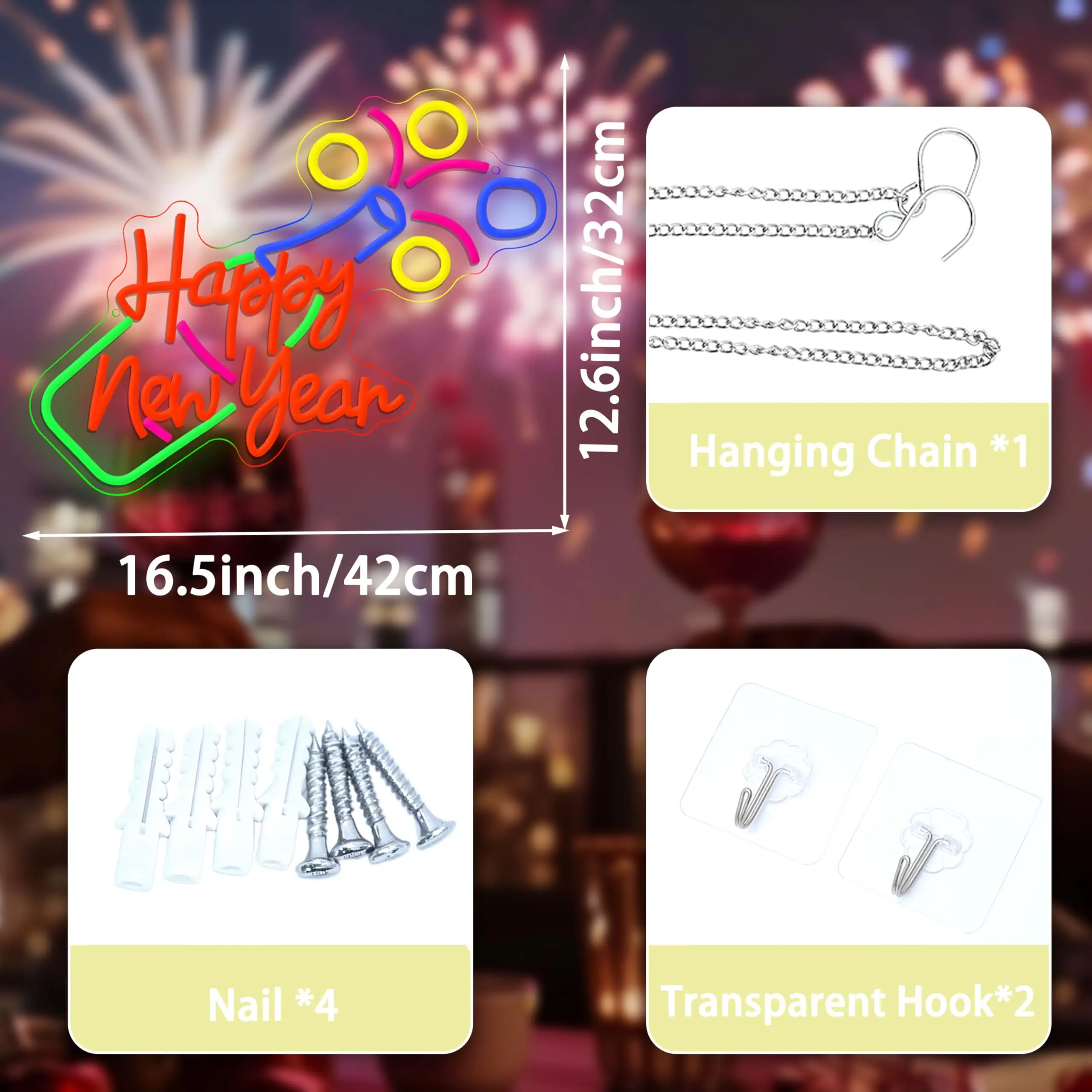 Gelukkig Nieuwjaar Neon Sign Dimbare Fles LED USB Light Up voor Wall Decor voor Oudejaarsavond Party Christmas Home Bar Decor