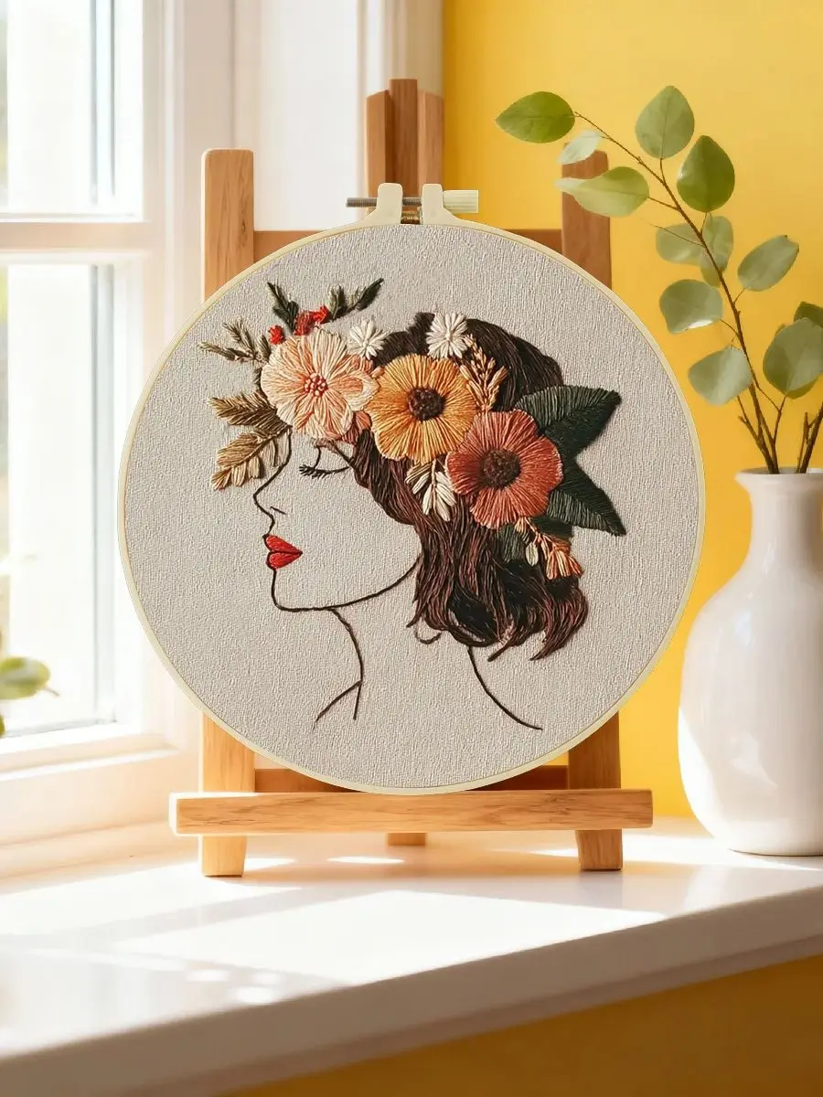 1 Stück 20X20CM/15X15CM 7,87/6,3 Zoll Stickerei-Starter-Kit für Frauen DIY-Kit DIY-Stickerei-Set Handarbeits-Set für Anfänger – Detail 6