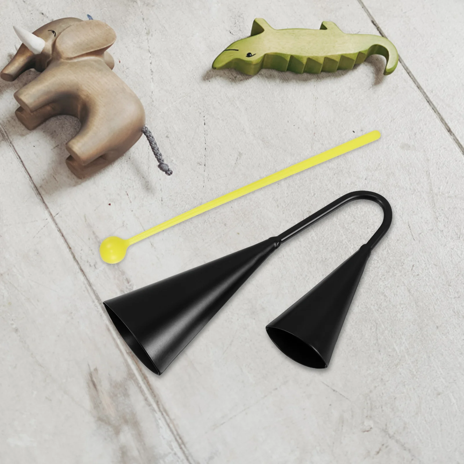 أجراس أجوجو على شكل جرس البقر بلونين مع عصا بلاستيكية محمولة باليد أداة قرع لاتينية للأطفال الصغار التعليم الموسيقي