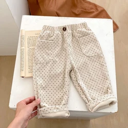 New autumn baby clothing, 0-3 year old baby girls dot printed corduroy loose casual pants