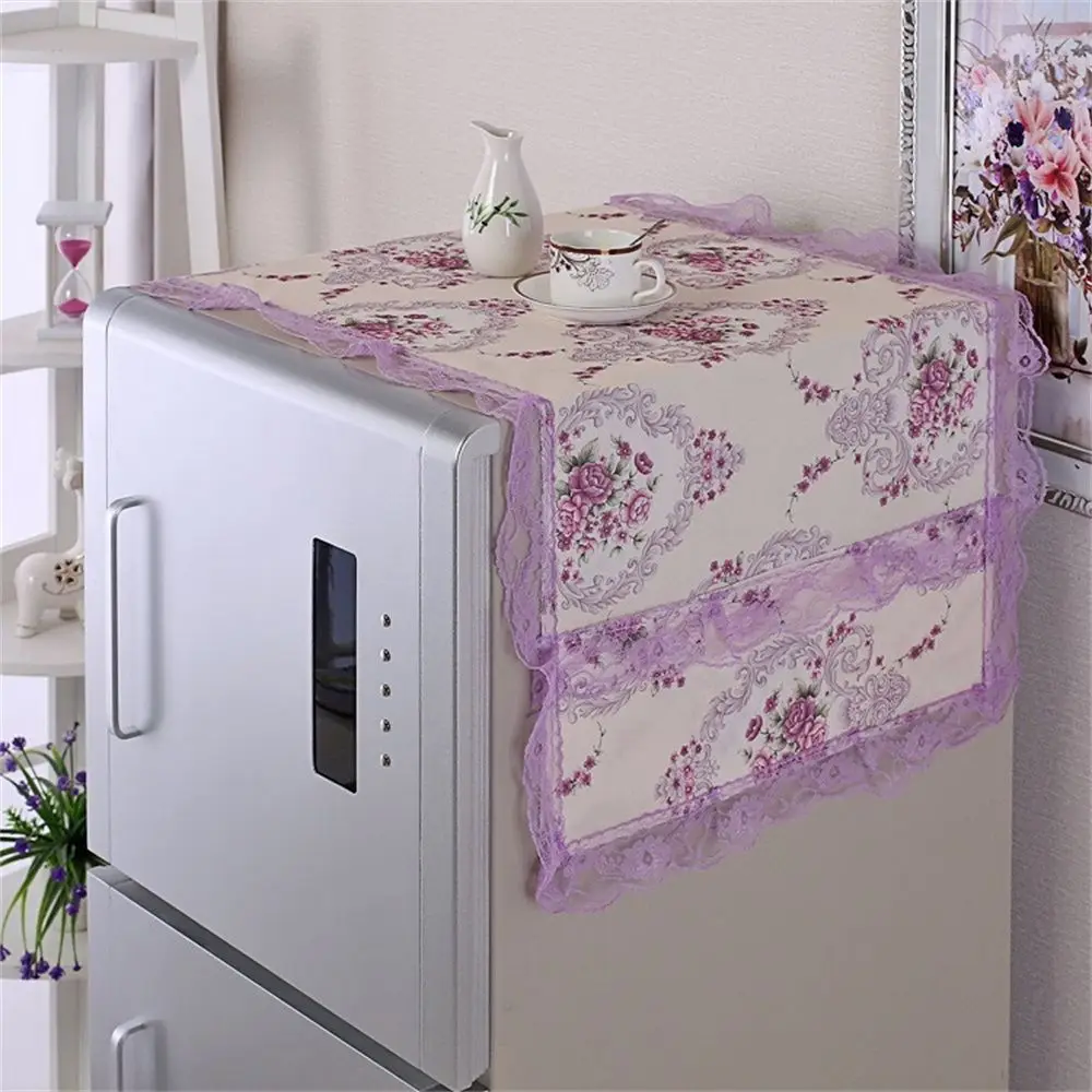 New Floral Pattern Refrigerator Cover Dust Cover Flower Pink Purple Lace Hanging Bag Cloth Cover Art Cloth Household Home Decor