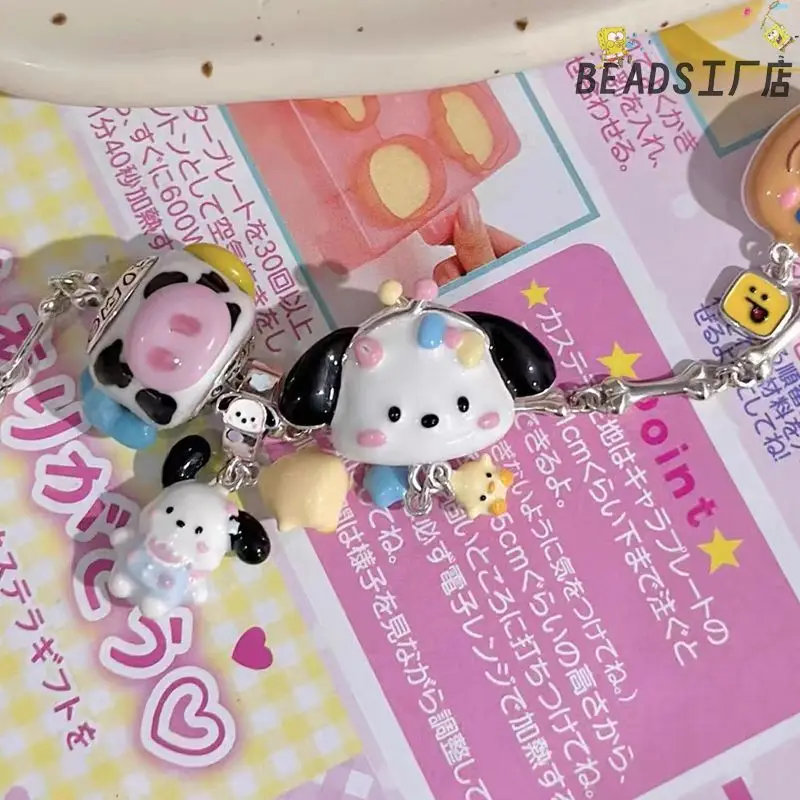 Pochacco Sanrio Plush Kawaii Cartoon Cute Beads Beading Diy Bracelet Charm Accessories Anime Plush Toys for Girls Birthday Gift