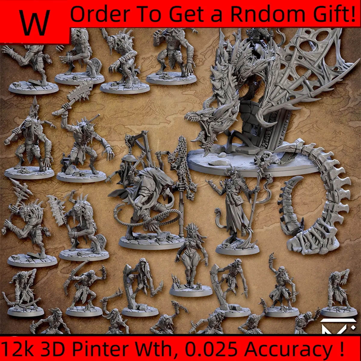 3D Printing Microscopic Models [Ghouls] Hate Tomb Lady Necromancer Dragon Knight DND Run Group Table Game Piece Model