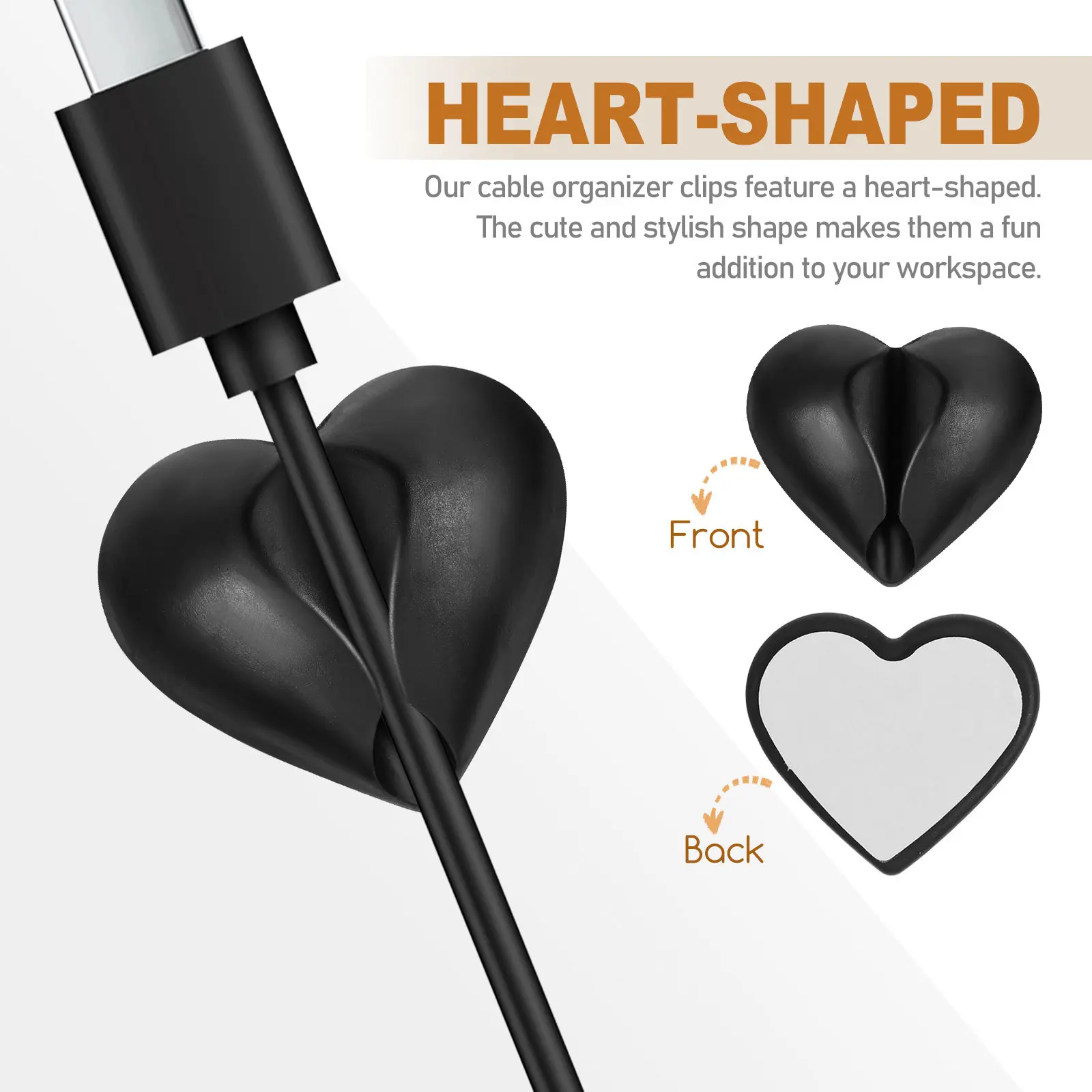 16Pcs Clean Removal Cord Clips Heart Design Adhesive Cable Organizer for Charging Cables Headphones Desk Wire Management