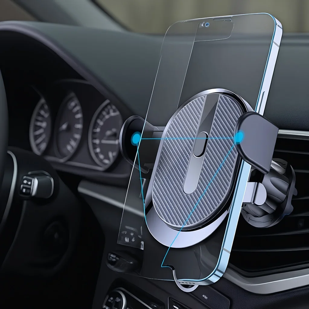 

Gravity Sensor Car Phone Holder - Metal Air Outlet Mount with Triangle Design