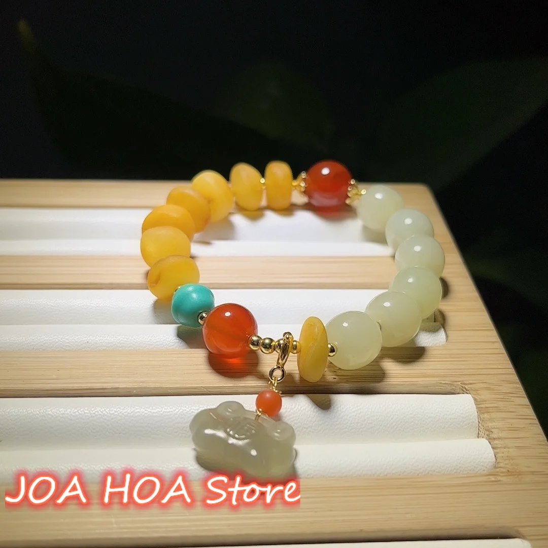 High Quality Fine DIY Handmade Natural Hetian Jade Bead String Handchain Exquisite Coral Amber Accessories Bracelet Jewelry