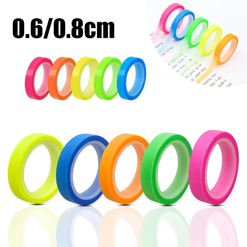 5/15/25Roll Stickers Transparent Fluorescent Index Tabs Flags 5m Sticky Note Stationery Children Gift School Office Supplies