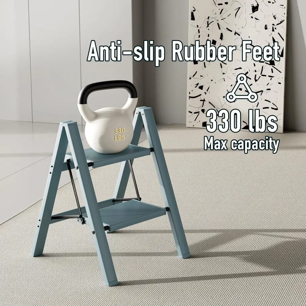 مقعد ألومنيوم قابل للطي للبالغين، دواسات واسعة مضادة للانزلاق، سعة 330 رطلاً، مثالية للمنزل والمكتب والمطبخ والمكتبة (B) #4