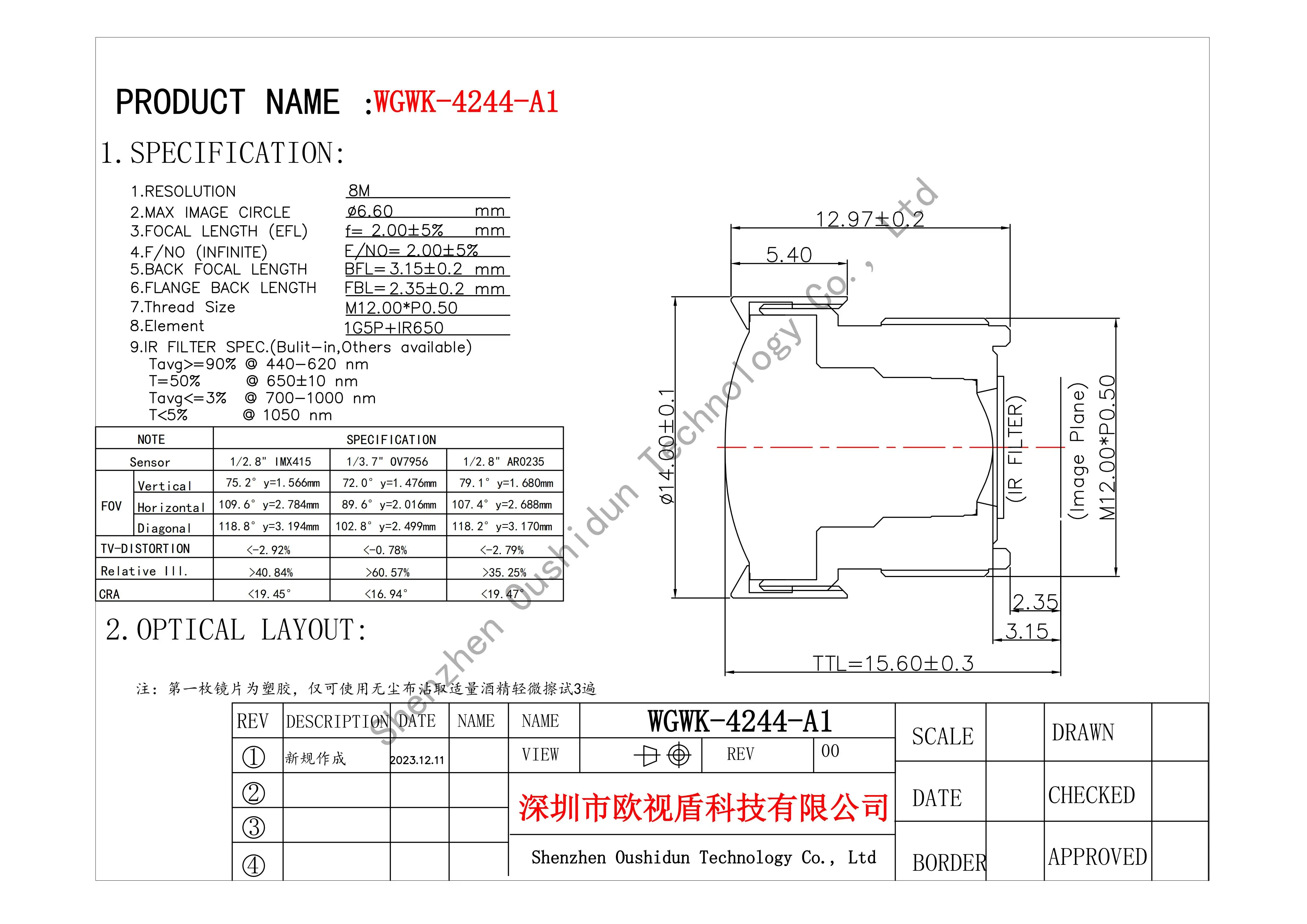 Camera Lens CCTV HD 8MP 2.0mm No Distortion Lens Aperture F2.0 Format 1/2.8" With 650nm Filter For Surveillance Security Camera