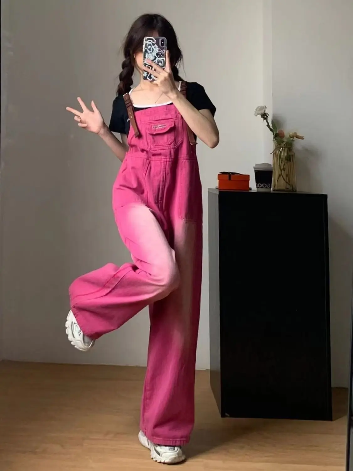 Y2k Pink Baggy Jeans Overalls For Women Wide Leg Pants Rompers Summer 2023 Casual Retro Denim Jumpsuit Trousers Female Playsuits