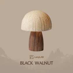 Walnut Wood Mushroom Rice Paper, Simple Modern Retro Wabi-sabi, Table Lamp for Bedroom, Bedside, Living, Dining Room, Study Room