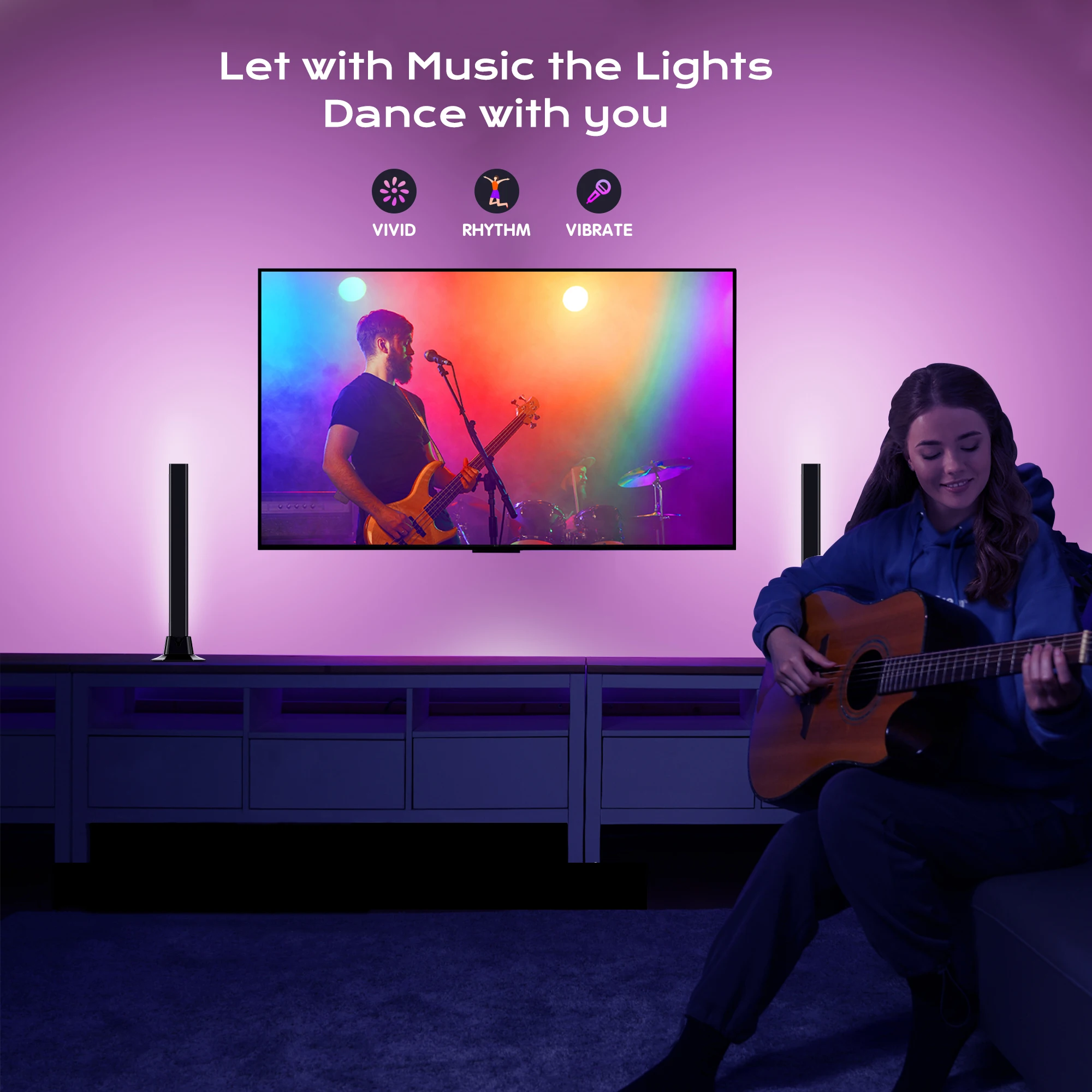 2PCS Remote Control RGB LED lights Bar Home Desktop Decor Music Sync Control Desk Light with 13 preset Scenes TV PC Backlight