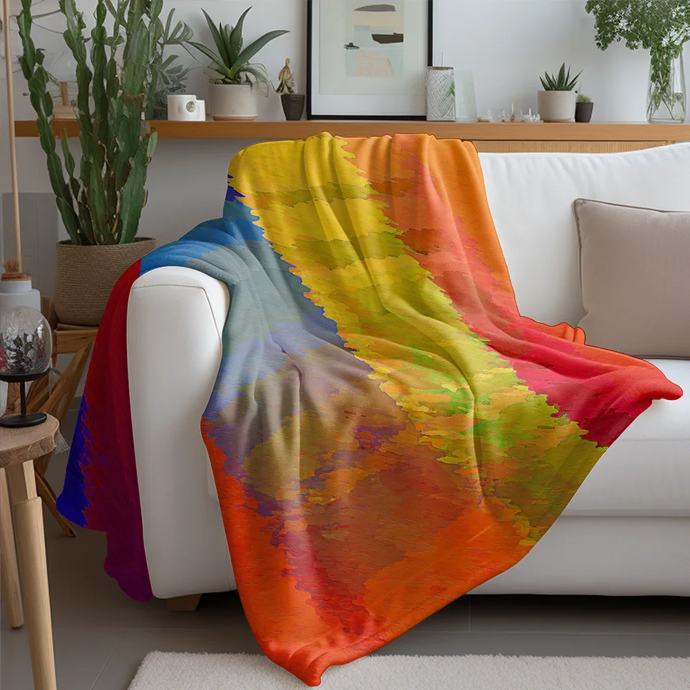 Vibrant Colorful Abstract Rainbow Stripe Throw Blanket Sofa Bed Cushion Cover for Living Room Bedroom Decoration