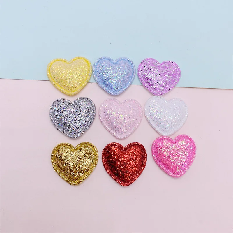 100Pcs 2.5CM Shiny Fabric Heart Padded Applique Patches For Clothes Hat Crafts Sewing Supplies DIY Headwear Accessories