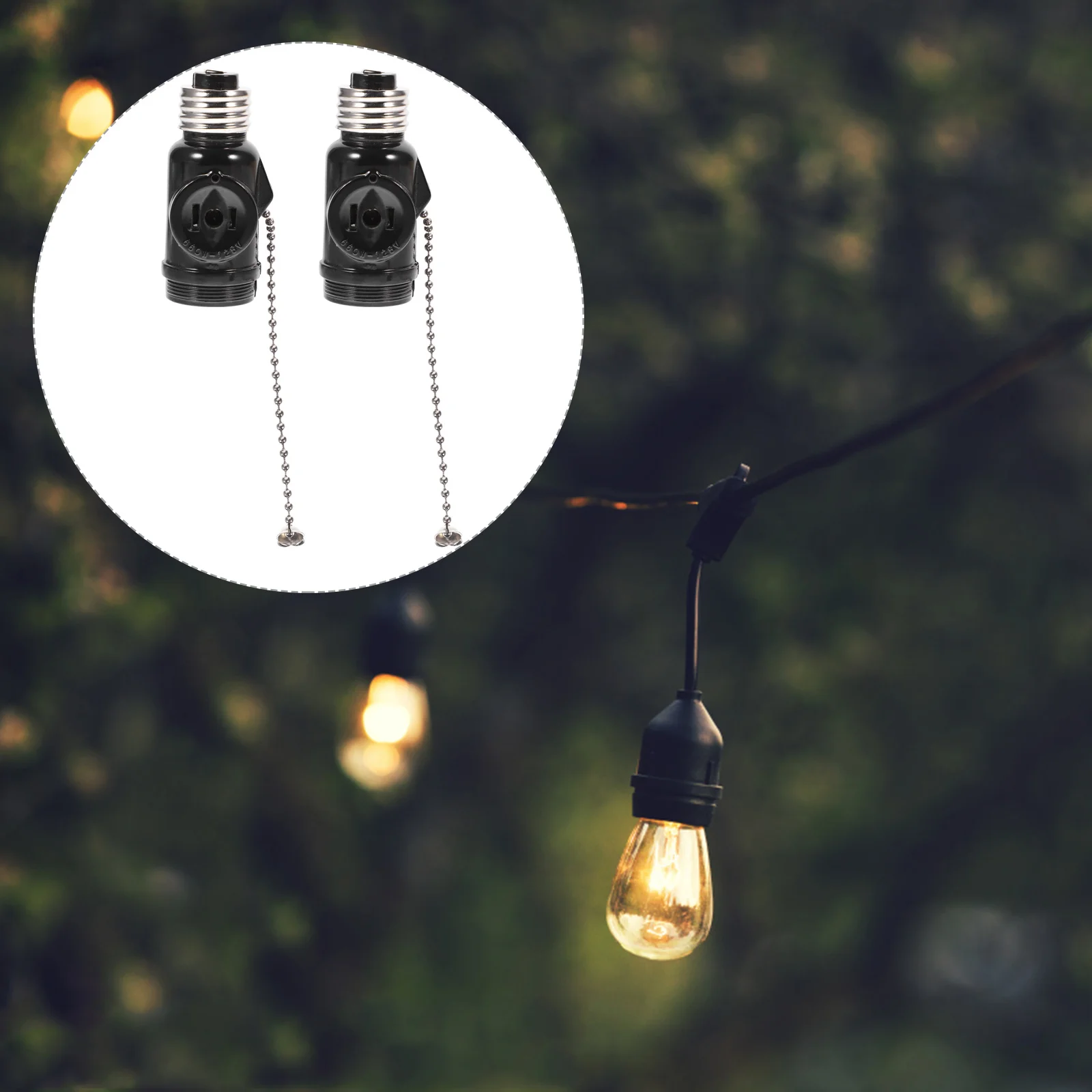 

2Pcs E26 Lamp Bases Pull Chain Bulb Holder Two Outlet Screw Socket Black Indoor Garage Utility Replacement