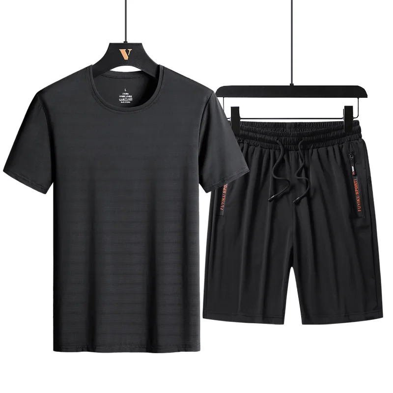 Tracksuit Men Set Men's 2 Pieces Sets M-7XL 8XL 9XL Summer New Casual Clothing Fitness Tracksuits Splicing Mesh Short Sleeve Set