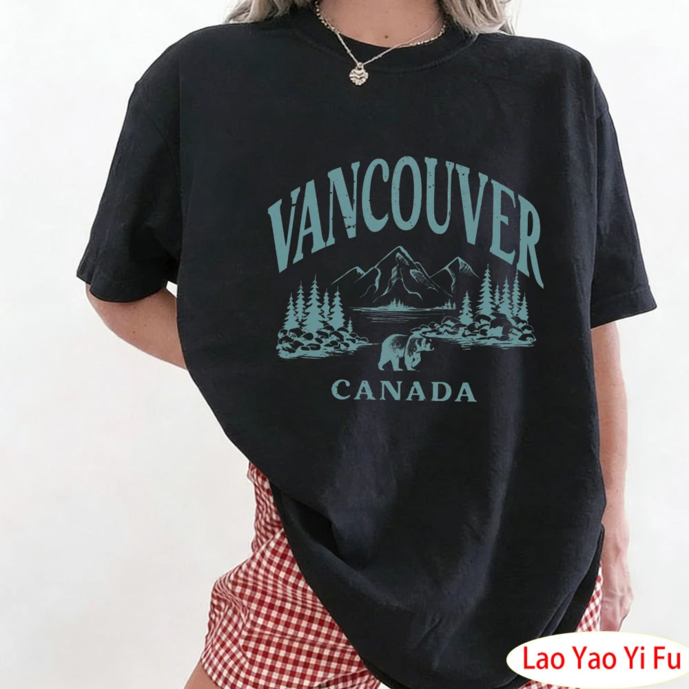 Retro 90s Vancouver TShirt Vintage British Columbia Canada Souvenir Tee Cute Trendy Boho T-Shirt Oversized Beach Tops