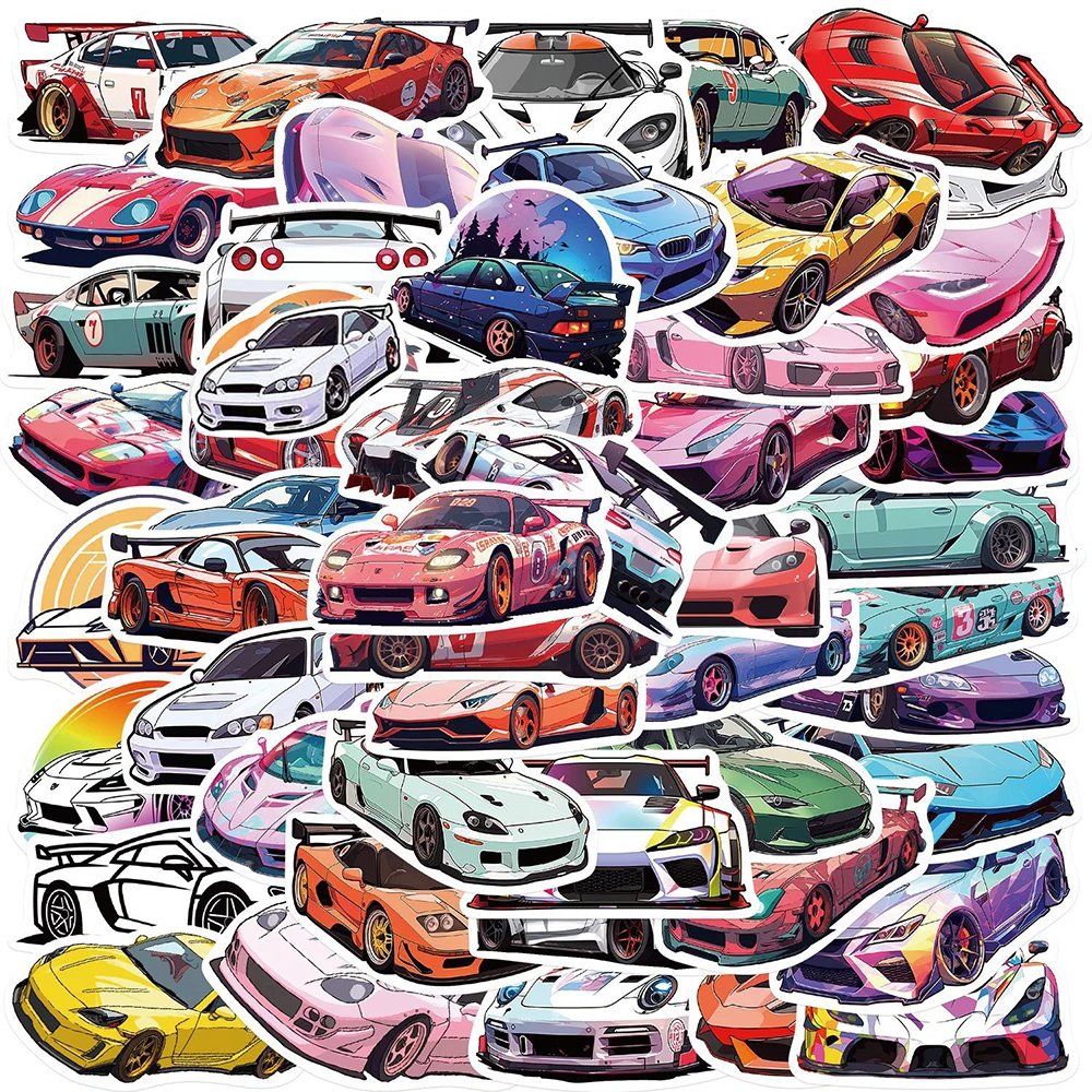 10/30/50 Stück Coole JDM Rennwagen Cartoon-Aufkleber Wasserdichte Graffiti-Sticker Spielzeug DIY Skateboard Gepäck Helm Dekoration Aufkleber