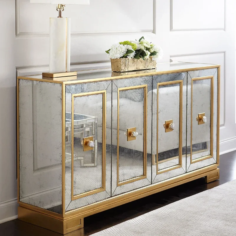 Antique Mirror Glass Cabinet Hallway Mirrored Buffet With Gold Finish