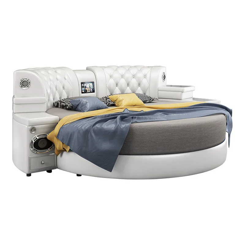 

European-style fabric large round round bed, double modern simple couple bed