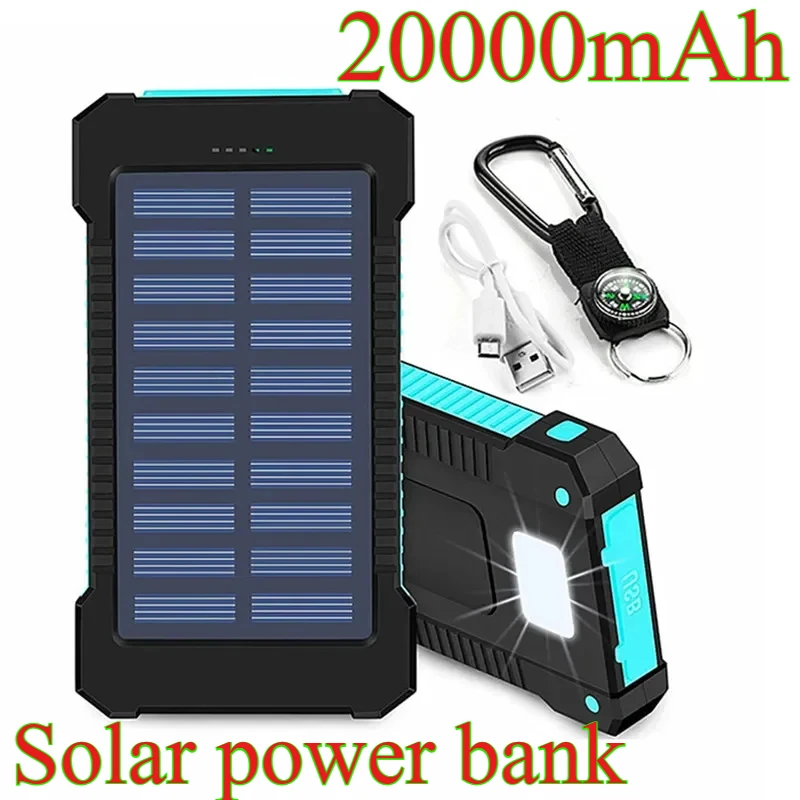 Waterproof Battery Charging Power Bank with Solar Panel, Portable 20000mAh Battery Pack Emergency Supply