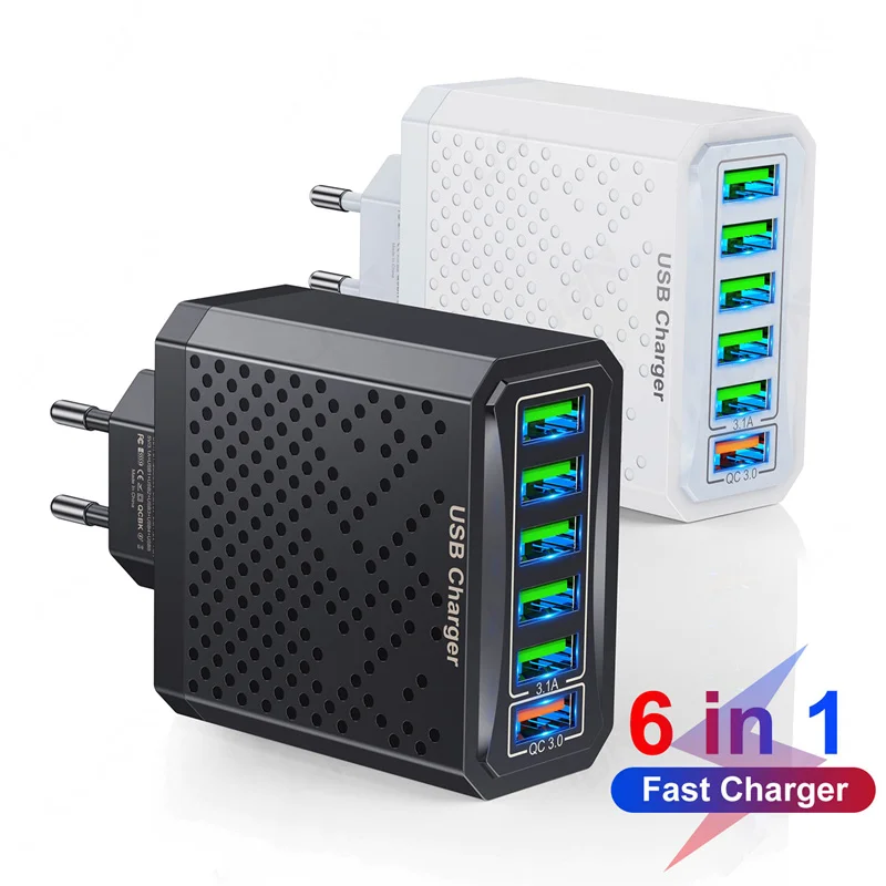 Wieloportowa głowica ładująca 6 w 1 5v3a Głowica szybkiego ładowania Qc3.0 Szybkie ładowanie do Samsung S23 Xiaomi Wtyczka adaptera Eu/kr/us/uk — zdjęcie produktu 7