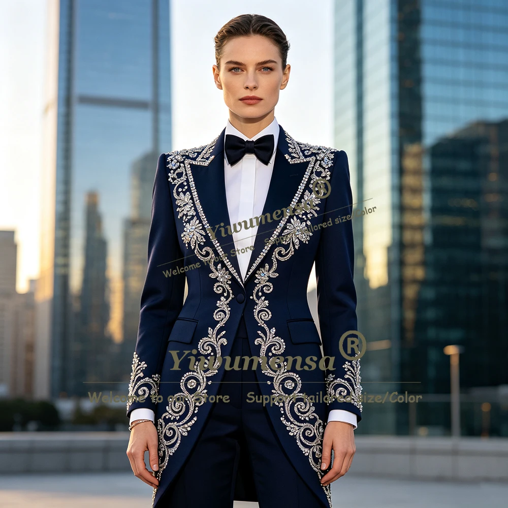 Luxury Women's Blazers And Suit Sets Sparkly Diamond Beaded Jacket Pants 2 Piece Sets Lady Business Party Tuxedo Customized 2027