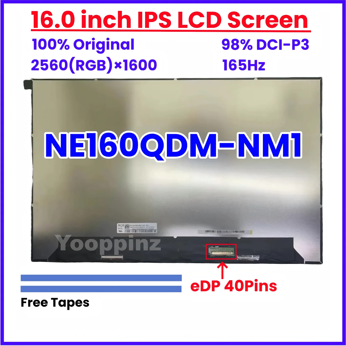 NE160QDM-NM1 16.0 inch Laptop LCD Screen IPS Panel Display EDP 40pins 165Hz QHD 2560x1600 NE160QDM-NM1 V8.0 Non-touch