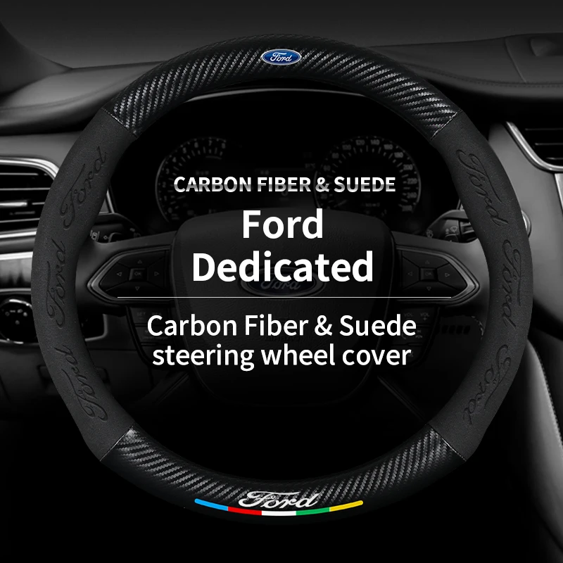 

For Ford Mondeo Focus Raptor Puma Ranger F150 Edge Explorer Ecosport Kuga Car Suede Carbon fiber Anti-slip Steering Wheel Cover