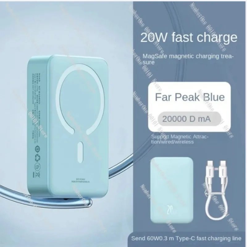 For Baseus 20000mAh Portable Magnetic Wireless Power Bank, PD 20W Fast Charging Magsafe Battery Pack for iPhone