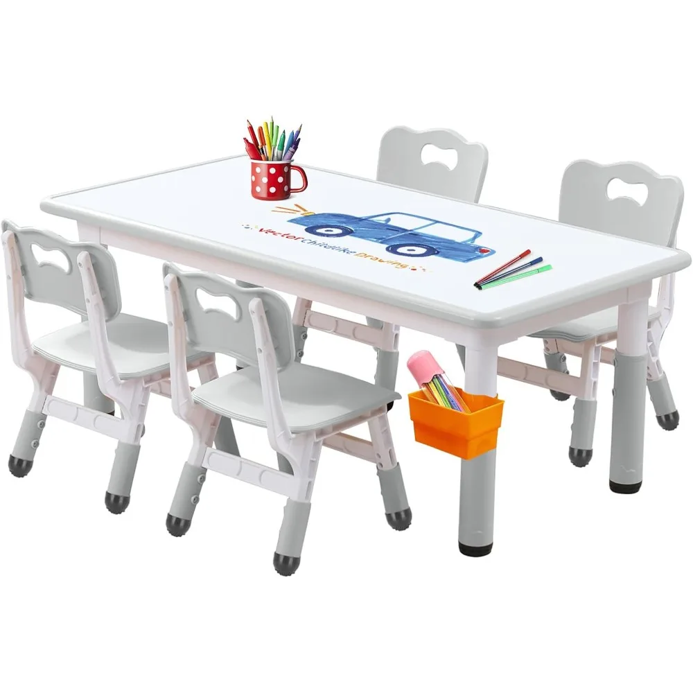 

Kids Table and Chair, Toddler Table and Chair Set, Adjustable Kids Table, Non-Slip Legs&Organizer, Graffiti Desktop