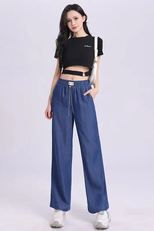 Zomer ijszijde jeans sport dames slim fit elastische taille comfortabele dunne casual broek gedrapeerd lichtgewicht ademend