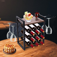Red Wine Rack Wine Storage Display Rack Wooden Bottle Rack with Tray Holds 9 Wine Bottles and 4 Glasses
