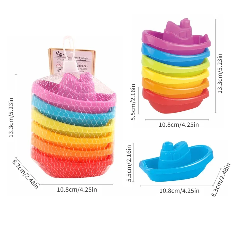 Baby Cute Bath Toys Colorful Stacking Cups Early Educational Montessori Children Toys Boat-shaped Stacked Cup Folding Tower Toys