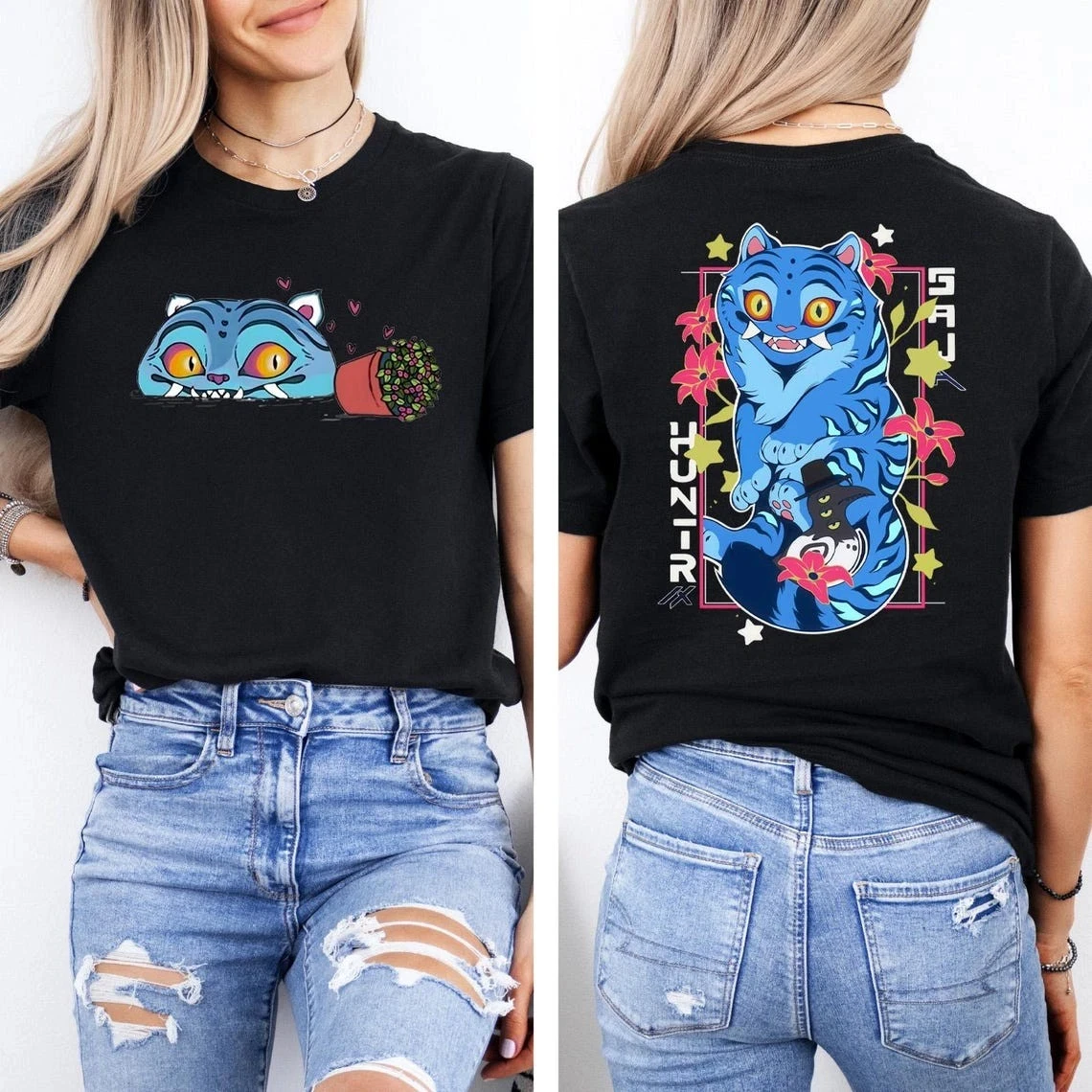 

Kpop Demon Hunter Tiger Shirt Merch Kpop Shirt Hunters Tiger Fan Футболка с графическим принтом Рубашка с короткими рукавами Унисекс Мужчины Женщины Лето