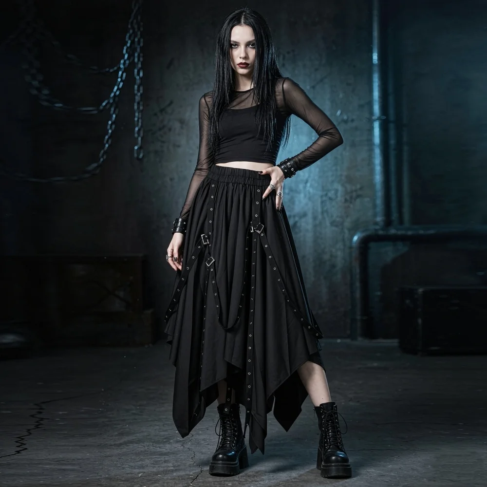 Gothic Style Long Dress Punk Summer New Stylish Slim Long Dress Street Outfit Dark A-line Maxi Dress For Women Party Club Wear